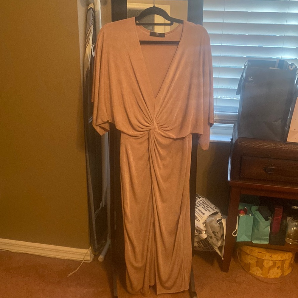 Beautiful silky material knotted front long dress w knotted front- fits MED/LG